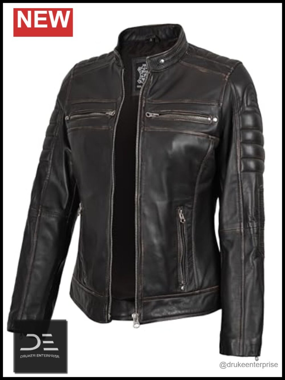 Genuine Lambskin Leather Cafe Racer Moto Jacket Womens Fit
